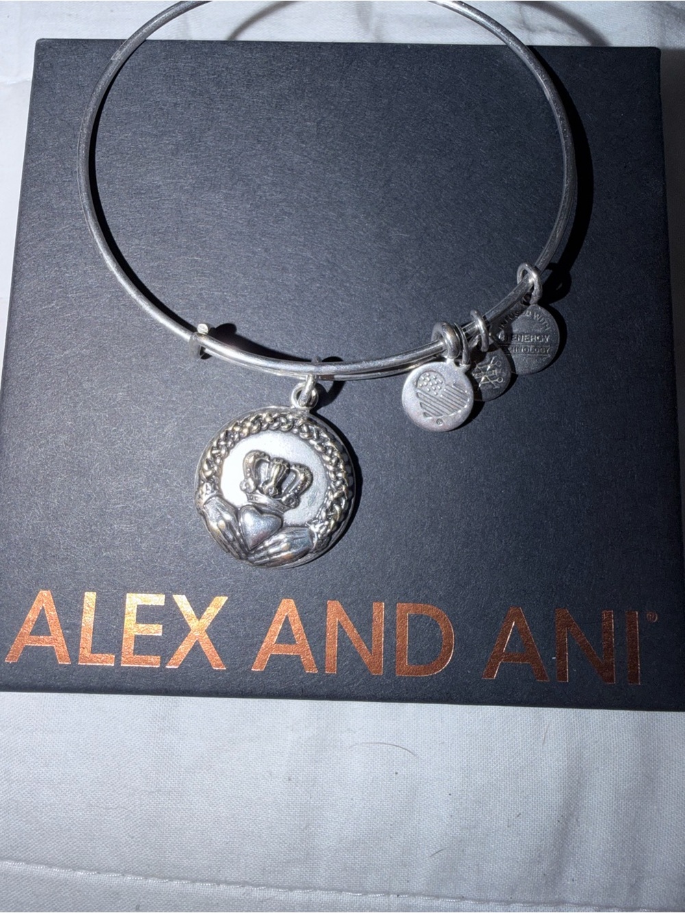 Alex and Ani Silver Claddagh Charm Bangle Bracelet